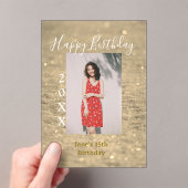 ゴールデングリッターハッピー15th誕生日の写真名year アクリル招待状 (インサイチュ (ポータブル))