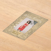 ゴールデングリッターハッピー15th誕生日の写真名year アクリル招待状 (レイダウン)