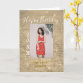 ゴールデングリッターハッピー15th誕生日の写真名year カード (黄色い花)