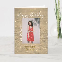 ゴールデングリッターハッピー15th誕生日の写真名year カード