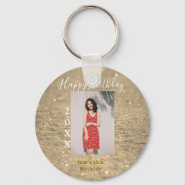 ゴールデングリッターハッピー15th誕生日の写真名year キーホルダー