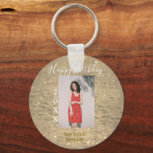 ゴールデングリッターハッピー15th誕生日の写真名year キーホルダー (裏面)