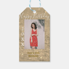 ゴールデングリッターハッピー15th誕生日の写真名year ギフトタグ