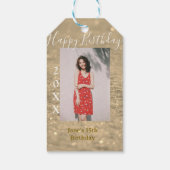 ゴールデングリッターハッピー15th誕生日の写真名year ギフトタグ (裏面)