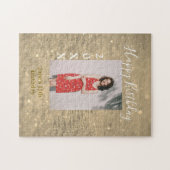 ゴールデングリッターハッピー15th誕生日の写真名year ジグソーパズル (横)