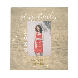 ゴールデングリッターハッピー15th誕生日の写真名year ノートパッド