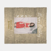 ゴールデングリッターハッピー15th誕生日の写真名year フリースブランケット (正面(横))