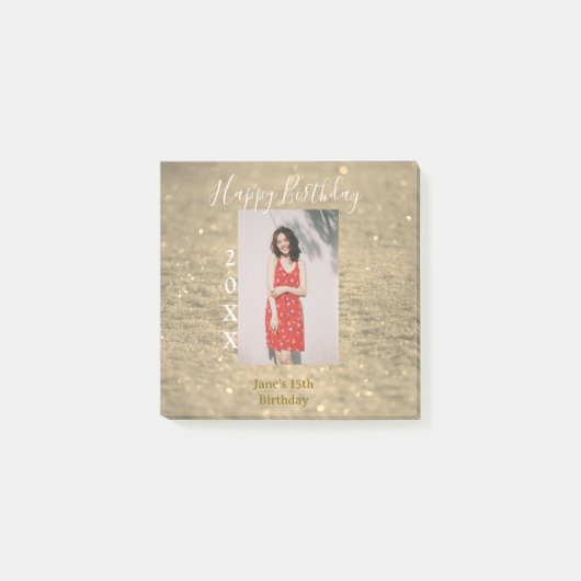 ゴールデングリッターハッピー15th誕生日の写真名year ポストイット (正面)