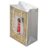 ゴールデングリッターハッピー15th誕生日の写真名year ミディアムペーパーバッグ (正面アングル)