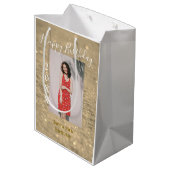 ゴールデングリッターハッピー15th誕生日の写真名year ミディアムペーパーバッグ (裏面アングル)