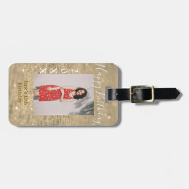 ゴールデングリッターハッピー15th誕生日の写真名year ラゲッジタグ