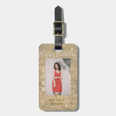 ゴールデングリッターハッピー15th誕生日の写真名year ラゲッジタグ (正面縦)