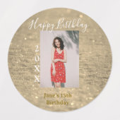 ゴールデングリッターハッピー15th誕生日の写真名year ラベル (デザイン2)