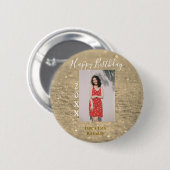 ゴールデングリッターハッピー15th誕生日の写真名year 缶バッジ (正面&裏面)