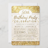 ゴールデングリッターバースデーパーティーお祝い招待状 招待状 (正面)