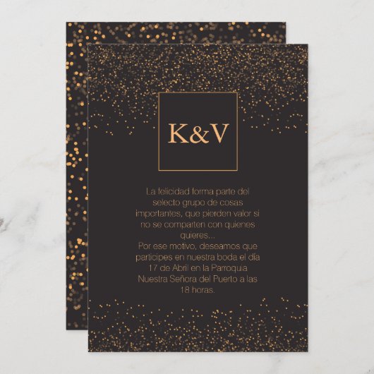 ゴールデングリッターパーソナライズされた招待状インスペインの 招待状 (正面/裏面)