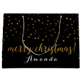 ゴールデングリッターブラックメリークリスマス水玉模様 ラージペーパーバッグ (正面)