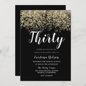 ゴールデングリッターブラックメンズまたは女性30歳の誕生日 招待状 (正面/裏面)
