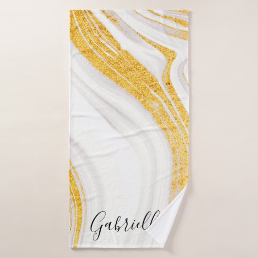 ゴールデングリッターホワイトマーブル バスタオル (バスタオル)