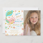 ゴールデングリッターマーメイド誕生日招待状 招待状 (正面)