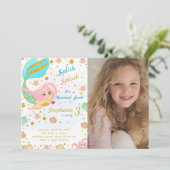 ゴールデングリッターマーメイド誕生日招待状 招待状 (スタンド正面)