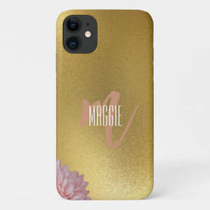 ゴールデングリッターモノグラムとフローラモダンl iPhone 11 ケース