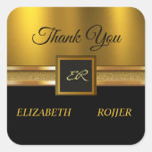 ゴールデングリッターラグジュアリー結婚ブラックズ スクエアシール (正面)