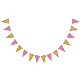 ゴールデングリッター及びピンク誕生日 バンティングフラッグ