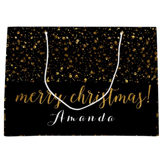 ゴールデングリッター白黒メリークリスマスコンフェット ラージペーパーバッグ (正面)