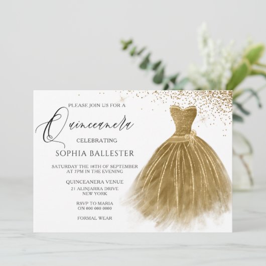 ゴールデングリッター金ゴールドガウンドレスキンセアニェラ 招待状 (スタンド正面)