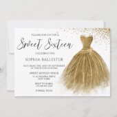 ゴールデングリッター金ゴールドガウンドレススウィート16 招待状 (正面)