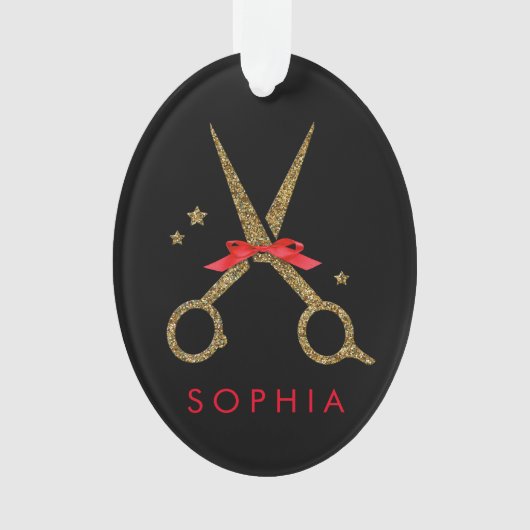 ゴールデングリッター鋏-ヘアドレッサースタイリスト オーナメント (正面)