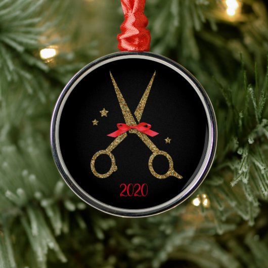 ゴールデングリッター鋏-ヘアドレッサースタイリスト メタルオーナメント (ツリー)