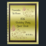 ゴールデングリッター&スパークリバタフライ18誕生日 ノートブック<br><div class="desc">美しいエレガントパーソナライズされた女と女の子の誕生日パーティーのためのゲストブック。この18回目の誕生日パーティーのゲストブック素晴らしは、金色の輝く花と渦巻き模様をプリントした画像を持ち、淡い色のピンク色のキラキラ輝く蝶が鮮やかな金ゴールドグラデーションの背景に内側の黒いテクスチャで印刷さ縁どれた。誕生日の女の子のための完璧なメモリ。これらの可愛いスタイリッシュとバースデーゲユニークストブッガーリークのすべての文字は、要件を満たすために完全にカスタマイズ可能。おもし客様の製品が必要カスタマイズな場合は私の店を通してお願いいたします連絡。お客様に喜んで救済います。SHM_GRAPHICS FLASH PANEL ()Zazzleから他の()ギフト()を参照する。()</div>