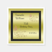 ゴールデングリッター&スパークリバタフライ75誕生日 スタンダードカクテルナプキン (正面)