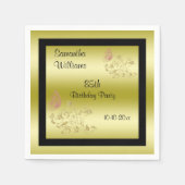 ゴールデングリッター&スパークリバタフライ85誕生日 スタンダードカクテルナプキン (正面)