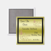 ゴールデングリッター&スパークリーブラティバタフライ70誕生日 マグネット (正面/裏面)