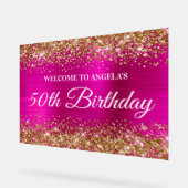 ゴールデングリッター ホットピンク フォイル 50歳の誕生日 おめでとう アクリルサイン (傾斜)