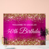ゴールデングリッター ホットピンク フォイル 50歳の誕生日 おめでとう アクリルサイン (ウェディング)