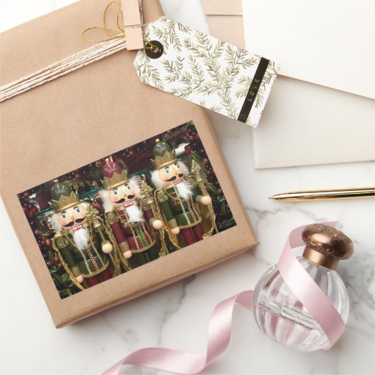 ゴールデングリーンくるみ割り兵士クリスマス 長方形シール (ギフト)