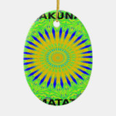 ゴールデングリーンアフリ伝統的カのファブリック色 セラミックオーナメント (正面)
