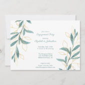 ゴールデングリーンウォーターカラーフローラ婚約パーティ 招待状 (正面)