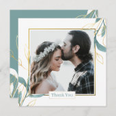 ゴールデングリーンウォーター色のフローラ結婚ズ サンキューカード (正面/裏面)