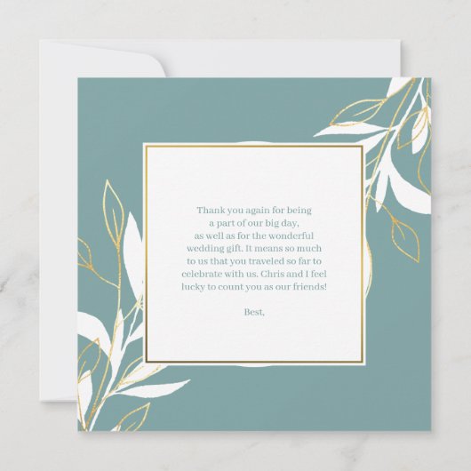 ゴールデングリーンウォーター色のフローラ結婚ズ サンキューカード (裏面)