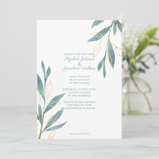 ゴールデングリーンウォーター色のフローラ結婚ズ 招待状 (スタンド正面)