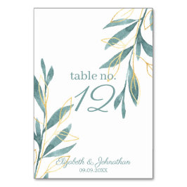 ゴールデングリーンウォーター色フローラウェディングレセプション テーブルナンバー