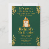 ゴールデングリーンパピードッグキッドの誕生日 招待状 (正面)