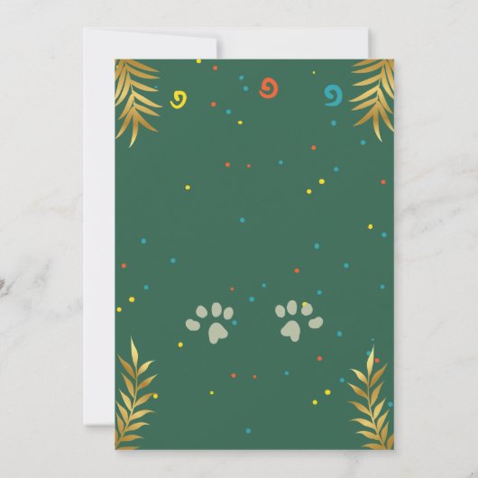 ゴールデングリーンパピードッグキッドの誕生日 招待状 (裏面)