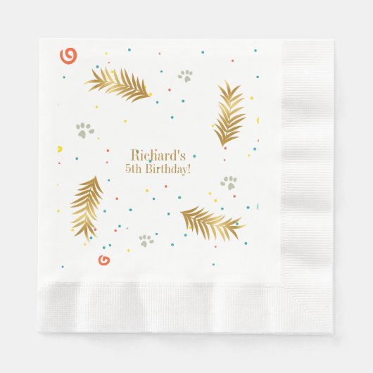 ゴールデングリーンパピードッグキッドの誕生日 縁ありランチョンナプキン (正面)
