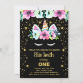 ゴールデングリーンブラックユニコーン誕生日招待状 招待状 (正面)